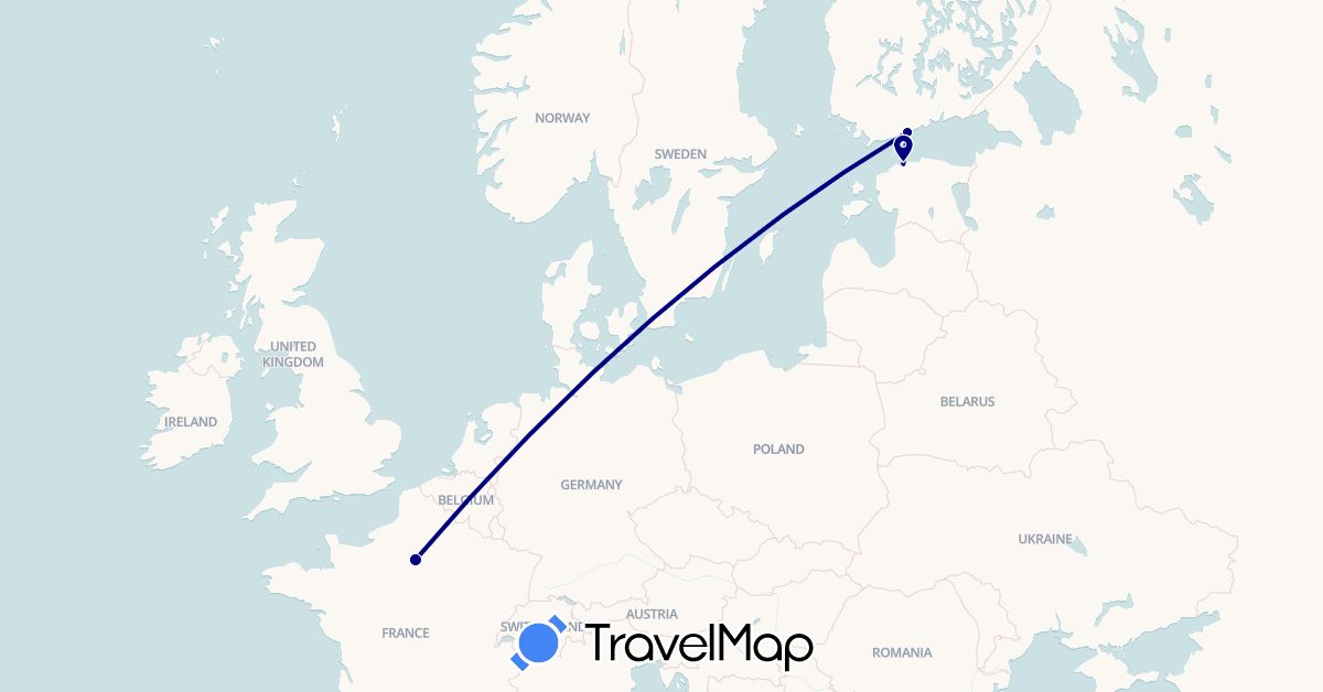 TravelMap itinerary: driving in Estonia, Finland, France (Europe)